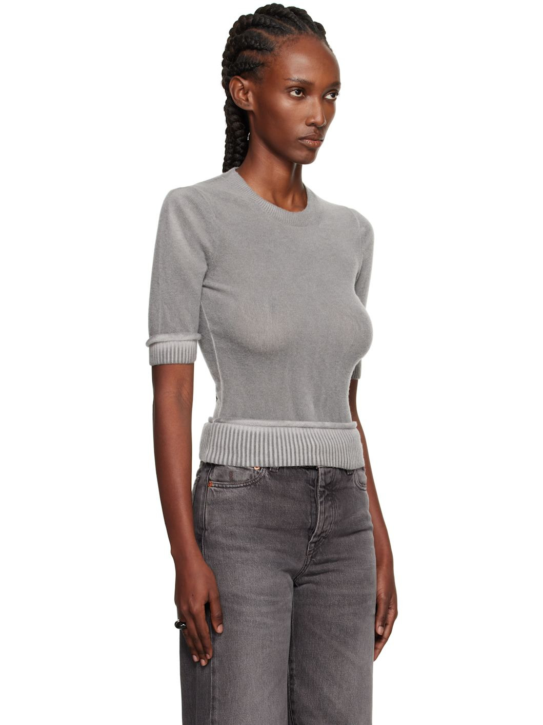 Gray Dual Short Sleeve Sweater - 2