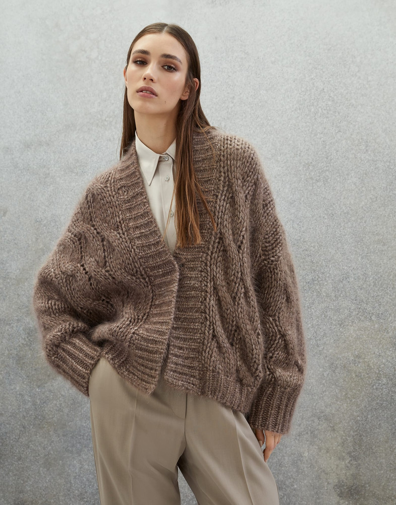 Brunello Cucinelli Sparkling mohair and wool cable knit cardigan