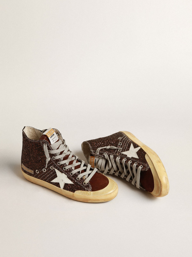 Golden Goose Francy Penstar in brown glitter with white leather star outlook