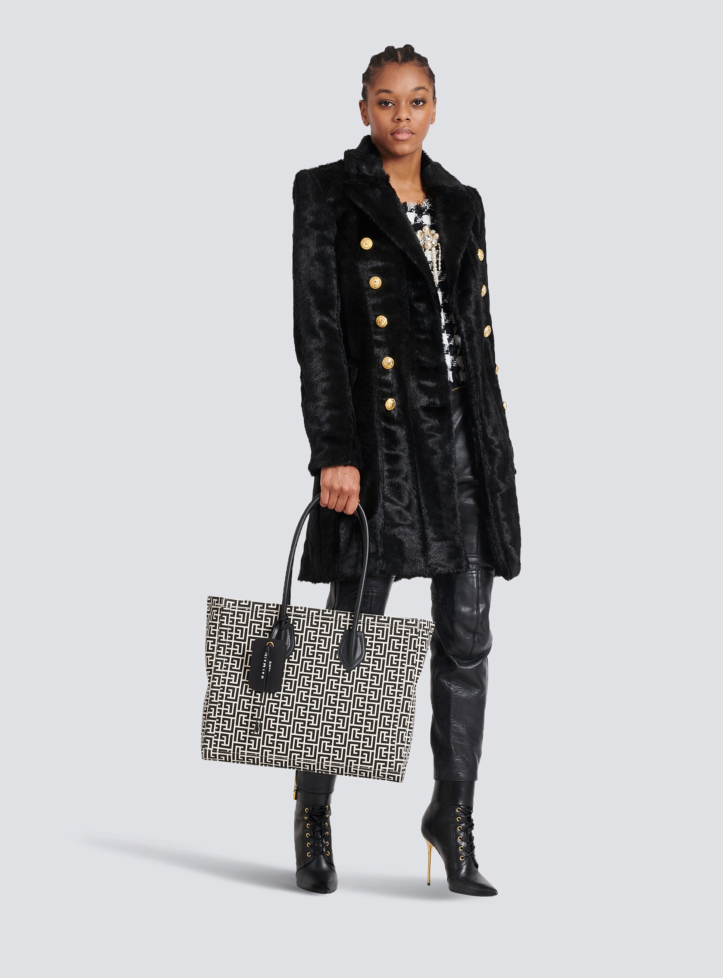 Long faux fur coat with double-buttoned fastening - 2