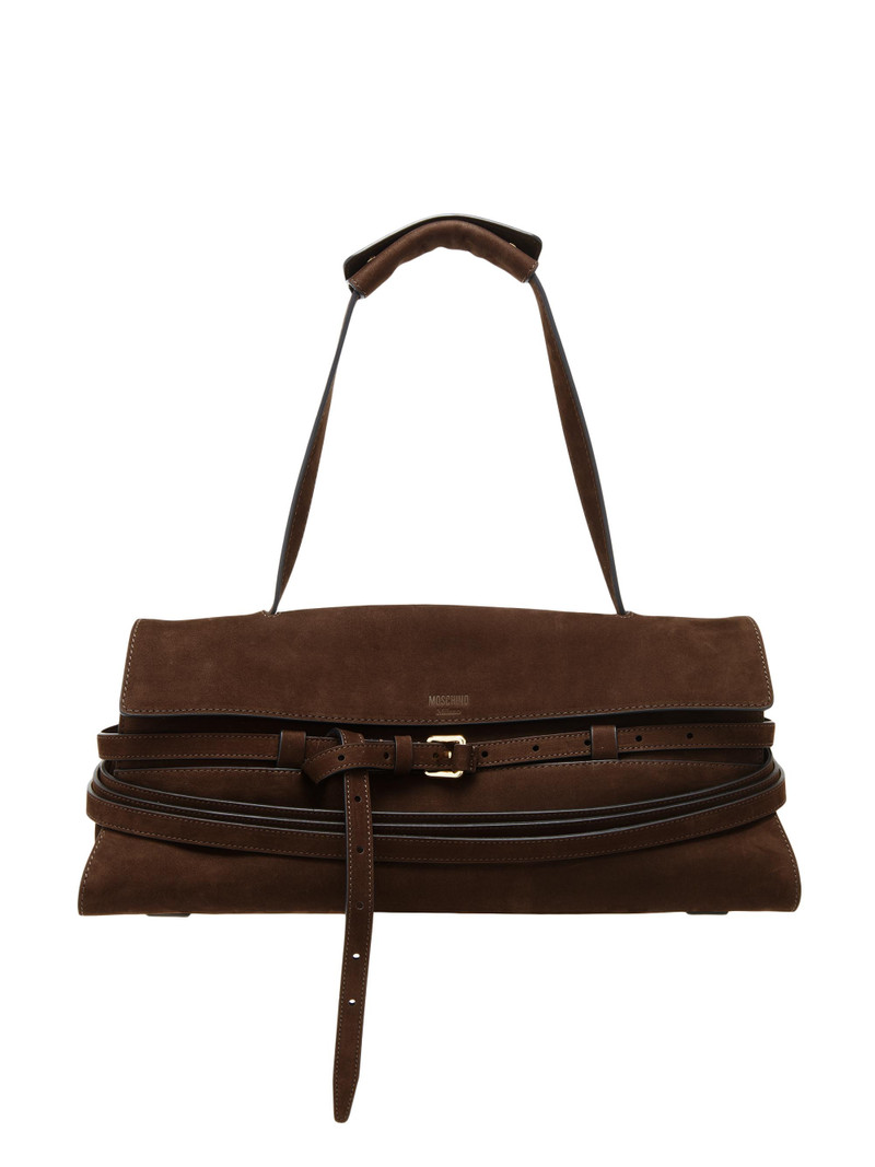 Women's Belted Suede Shoulder Bag - Chocolate 1