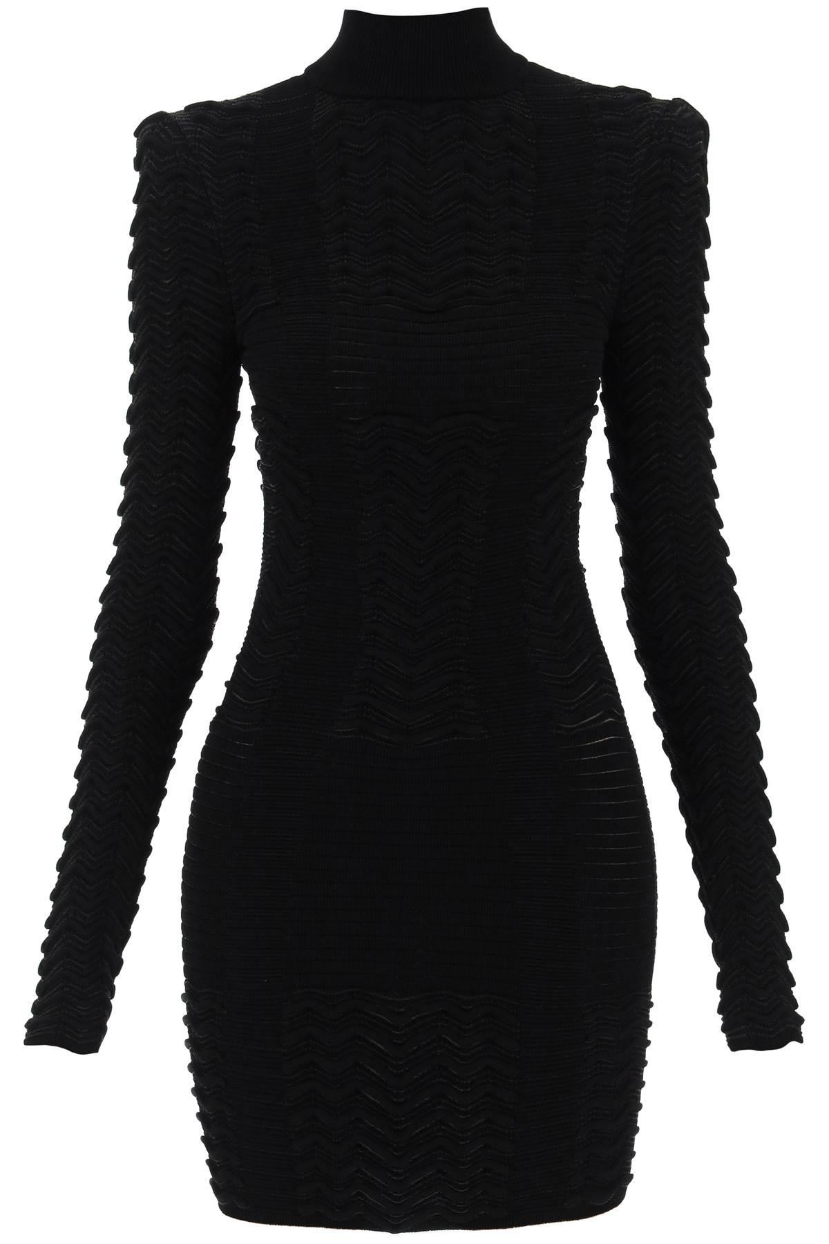 Balmain Turtleneck Mini Dress In Texturized Knit - 1