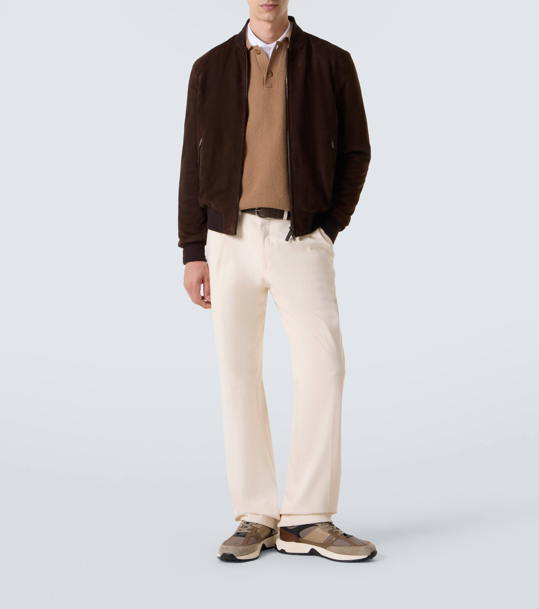 Leather and suede-trimmed sneakers - 2