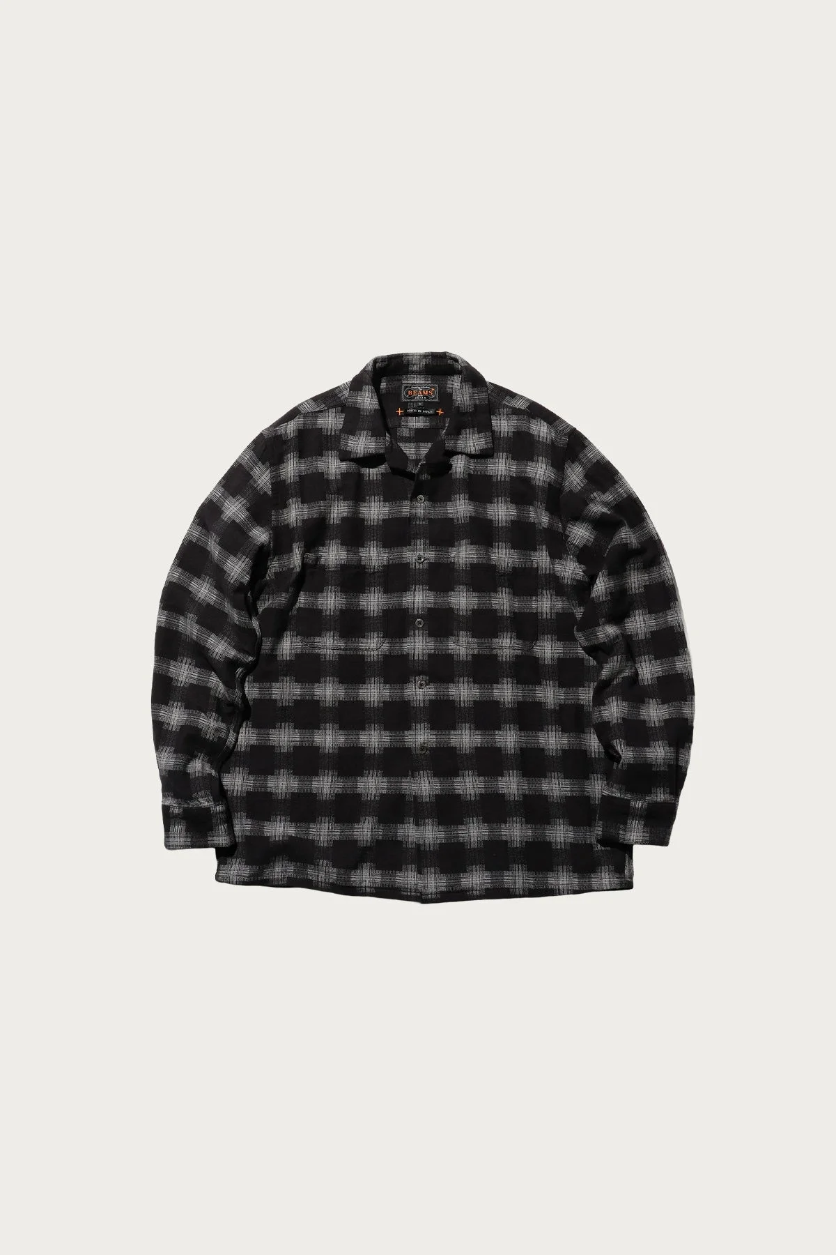 Open Collar Brushed Satin Plaid - Black - 1