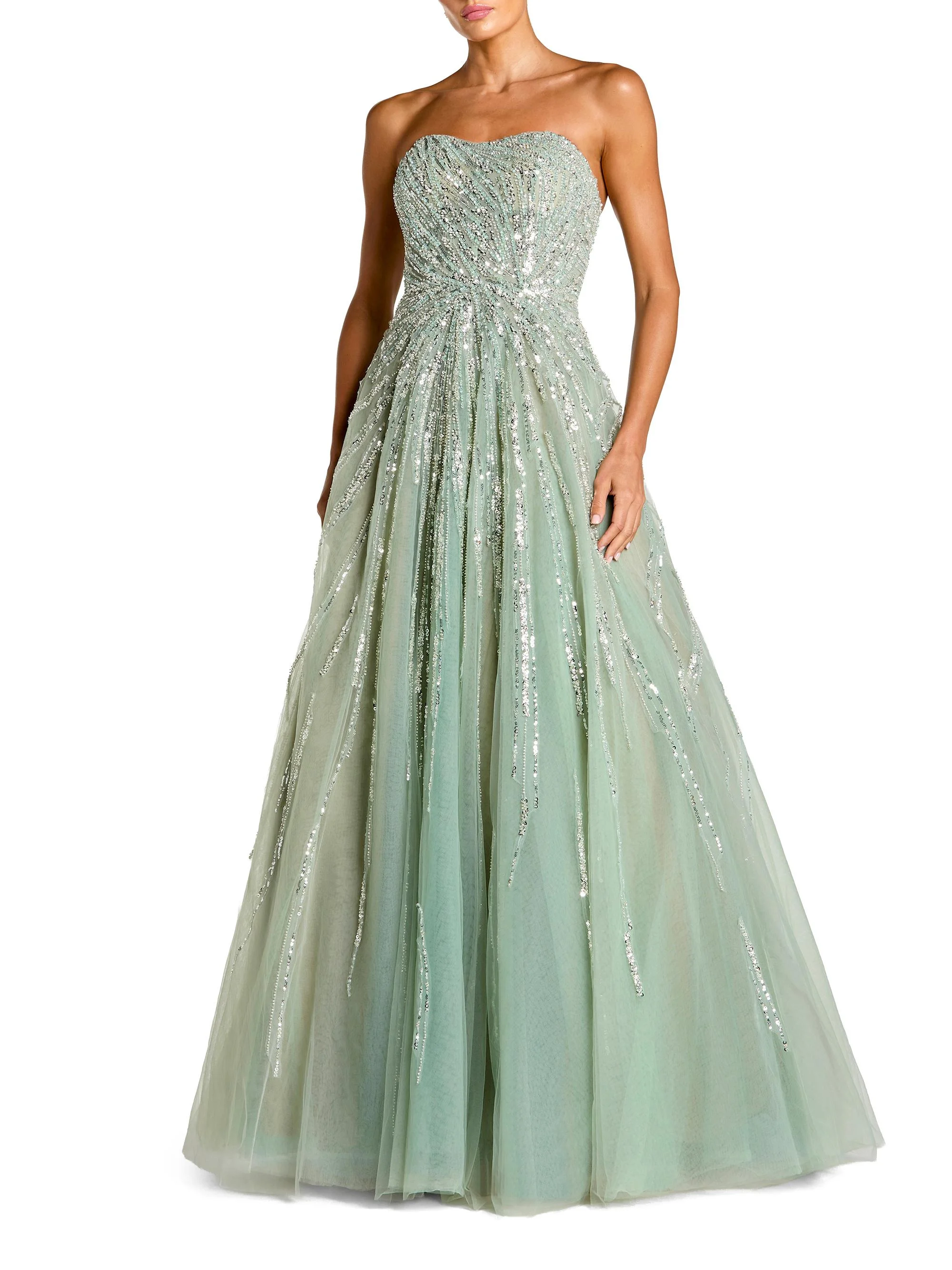 Women's Embellished Mesh Strapless Ball Gown - Seafoam - 1