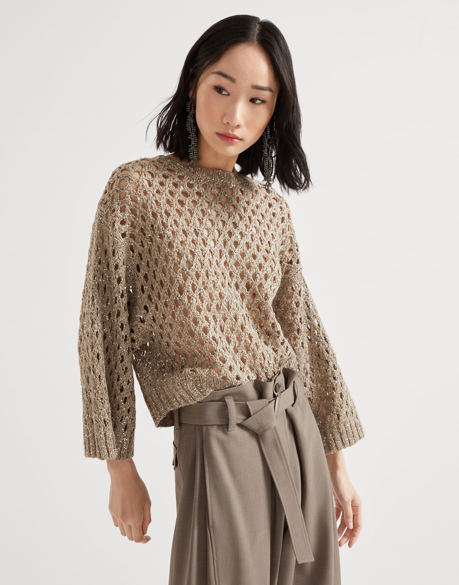 Silk and linen dazzling net sweater - 4