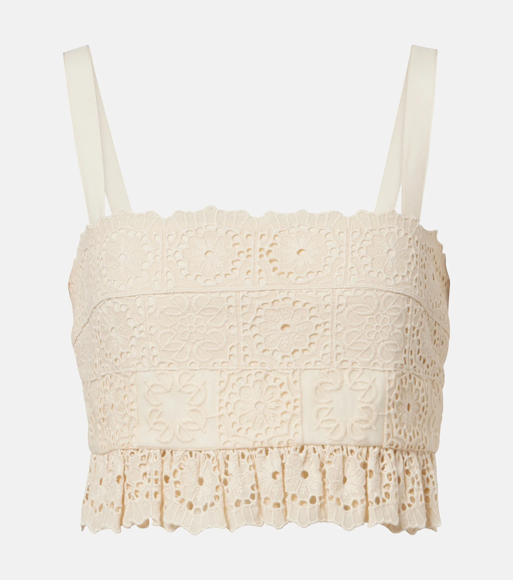 Guipure lace ruffled cotton and silk crop top - 1