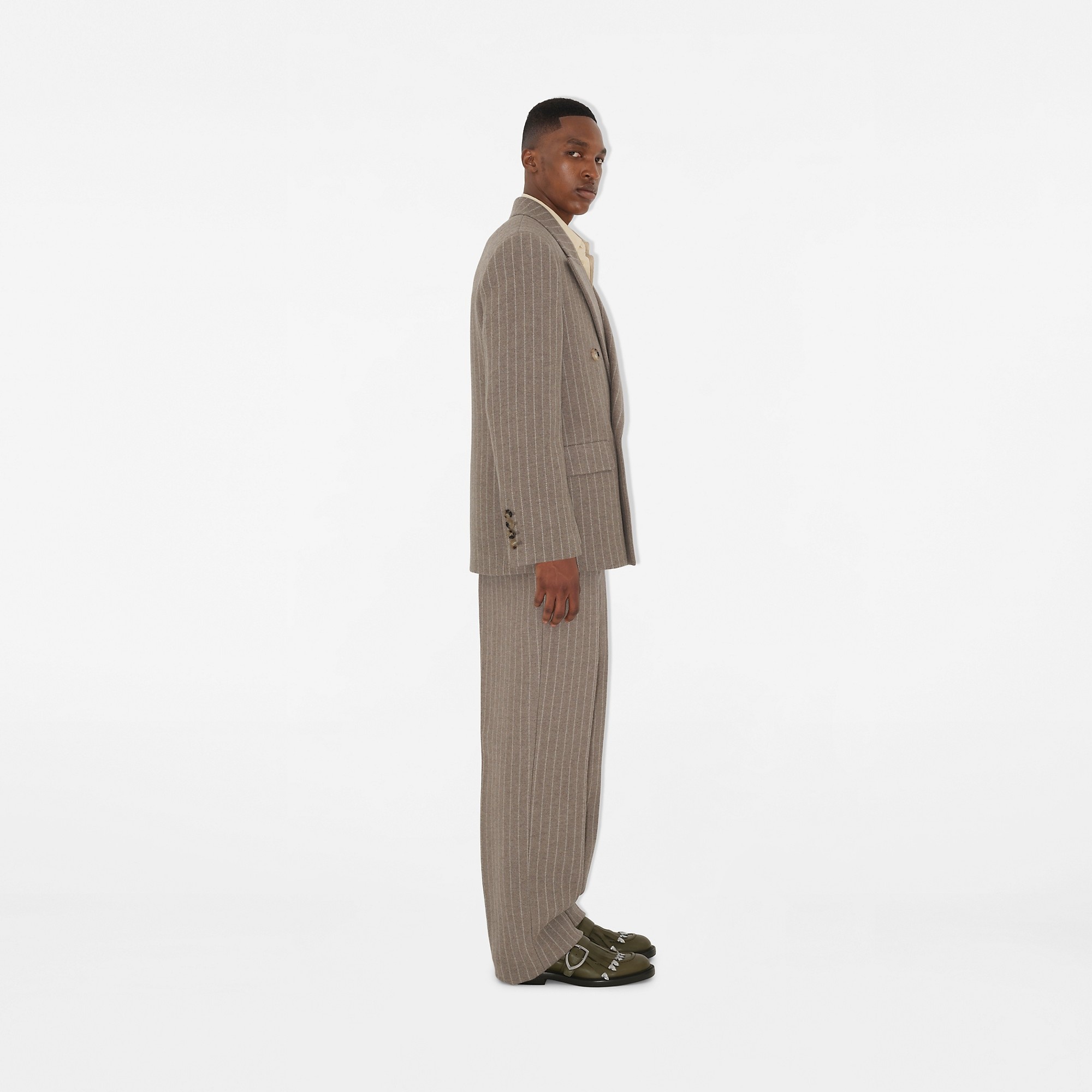 Pinstriped Wool Blend Tailored Trousers - 3