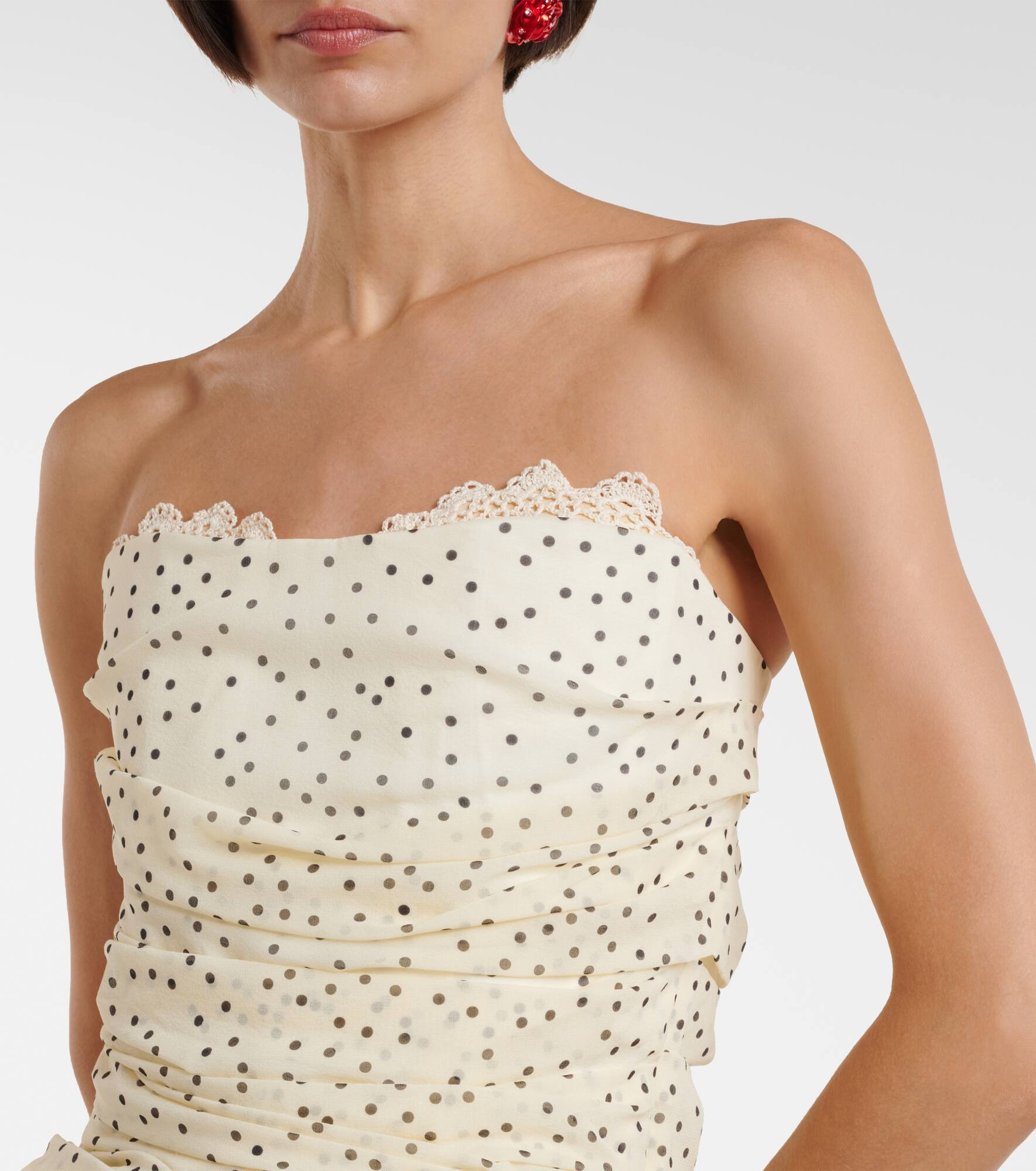 Polka-dots ruched silk-blend minidress - 4