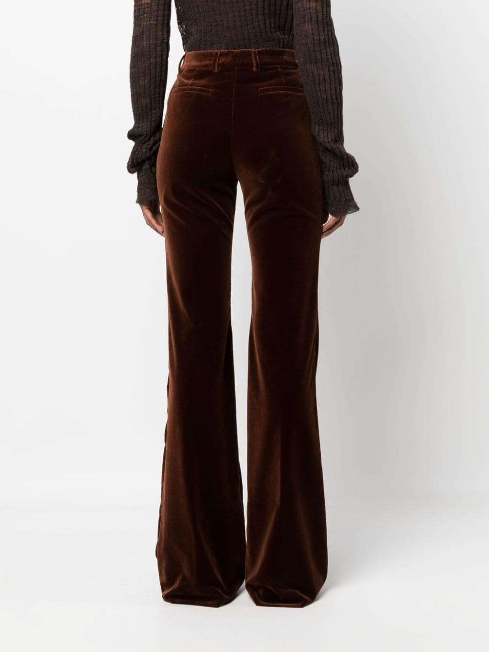 mid-rise velvet flared trousers - 4