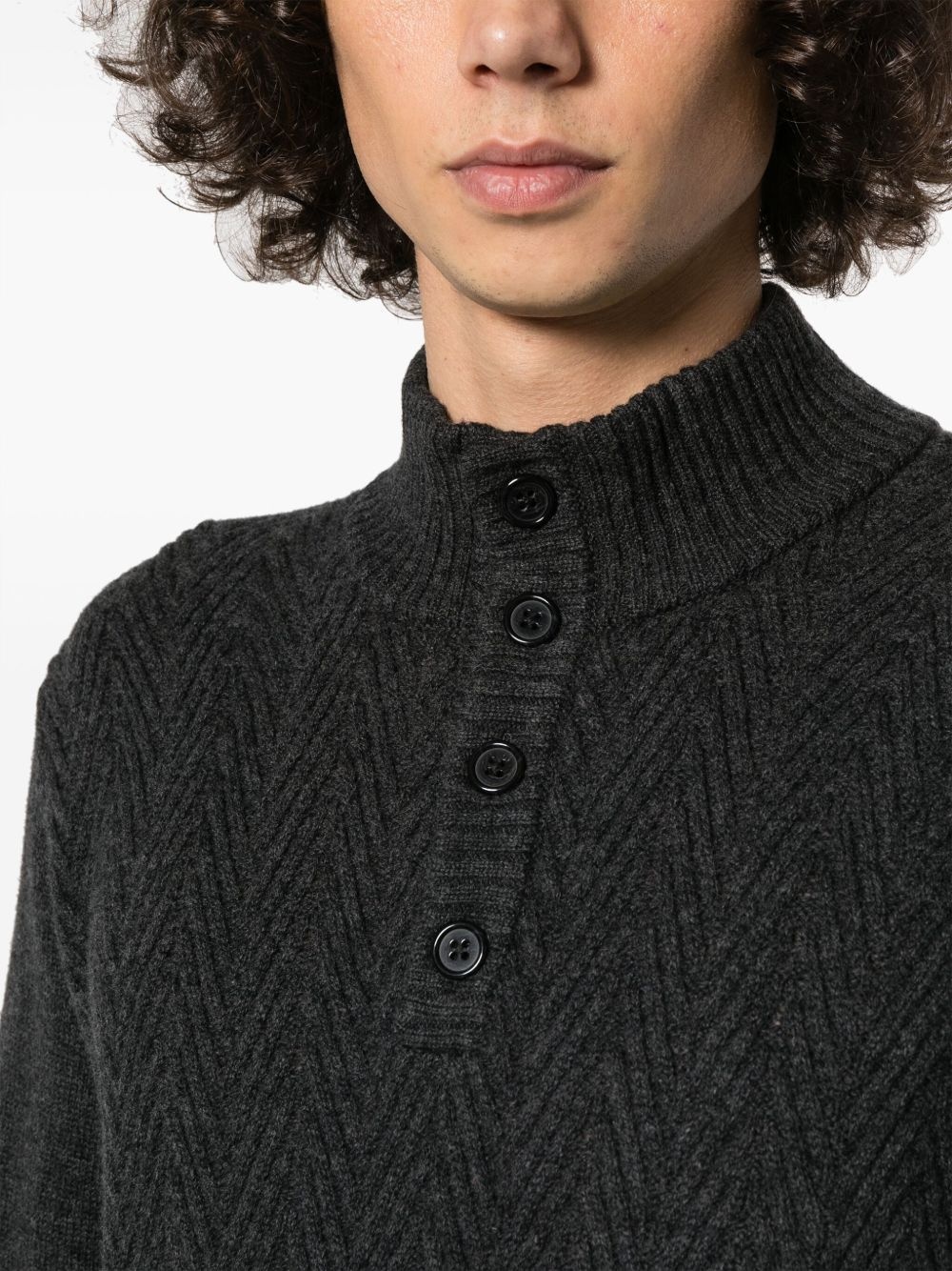 herringbone mock-neck jumper - 5