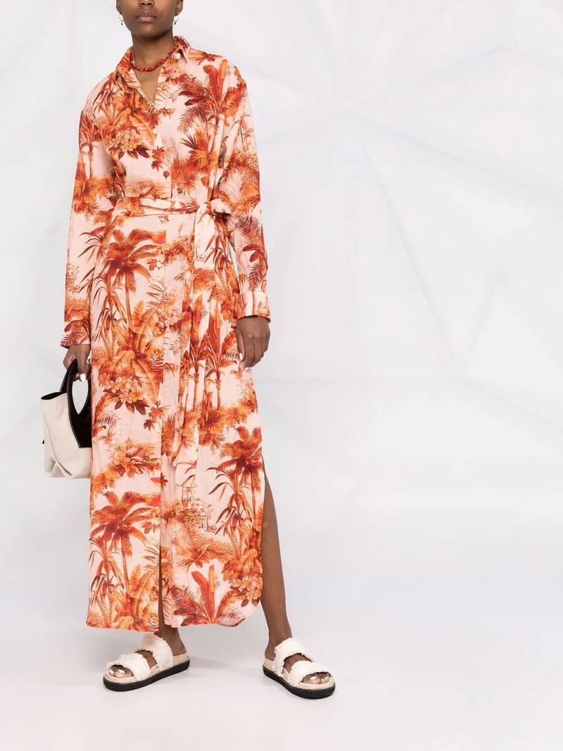 Alanui palm tree-print shirt dress outlook