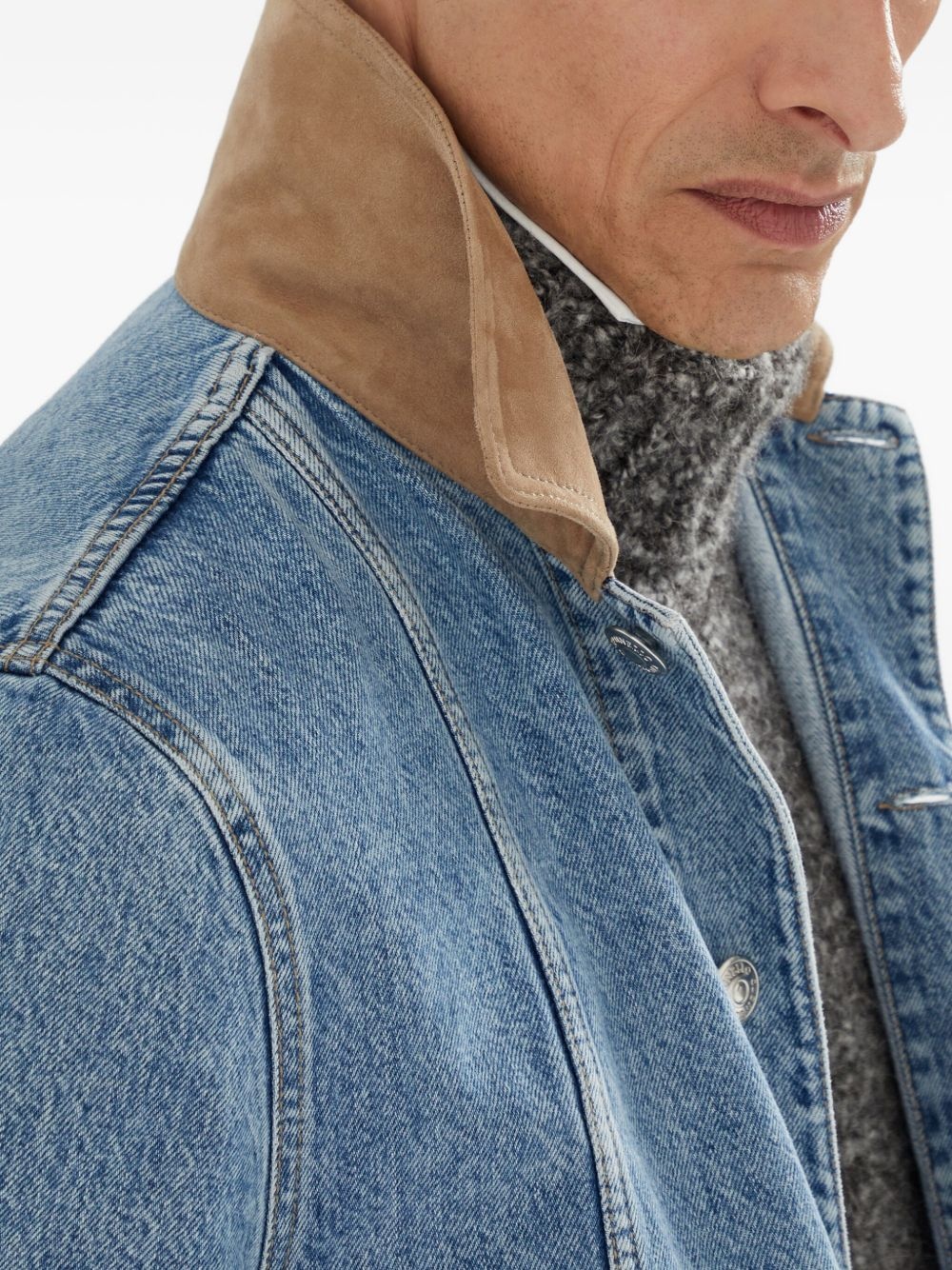 contrasting-collar denim jacket - 6