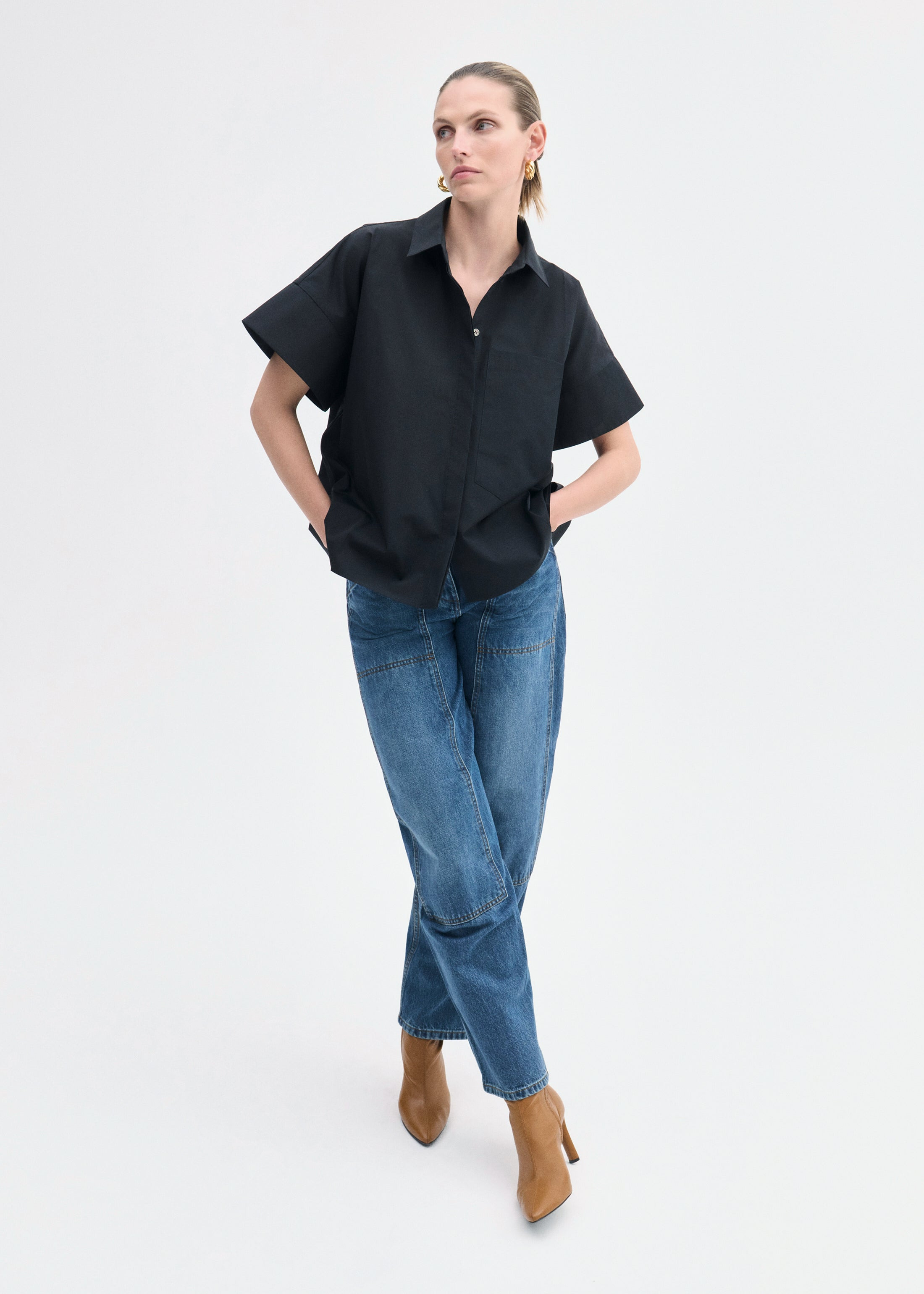 Boxy Short Sleeve Shirt in Cotton Poplin - 2