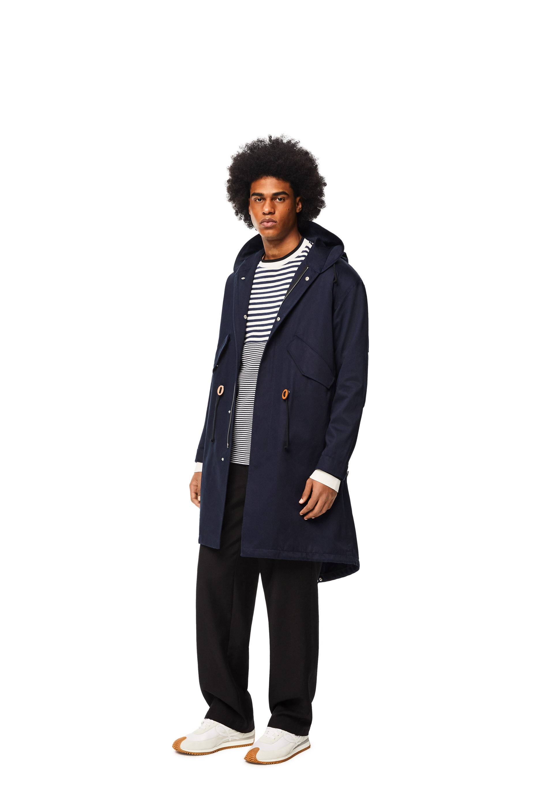 Hooded long parka in cotton and acetate - 2