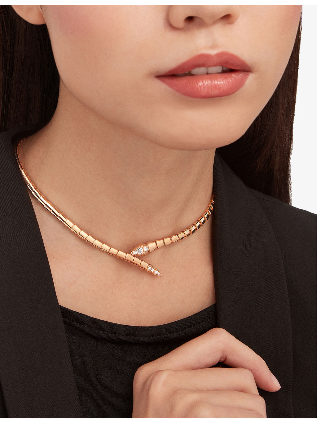Serpenti Viper 18ct rose-gold and 0.41ct brilliant-cut diamond necklace - 3