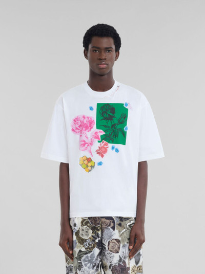 Marni WHITE COTTON T-SHIRT WITH FLOWER PRINTS outlook