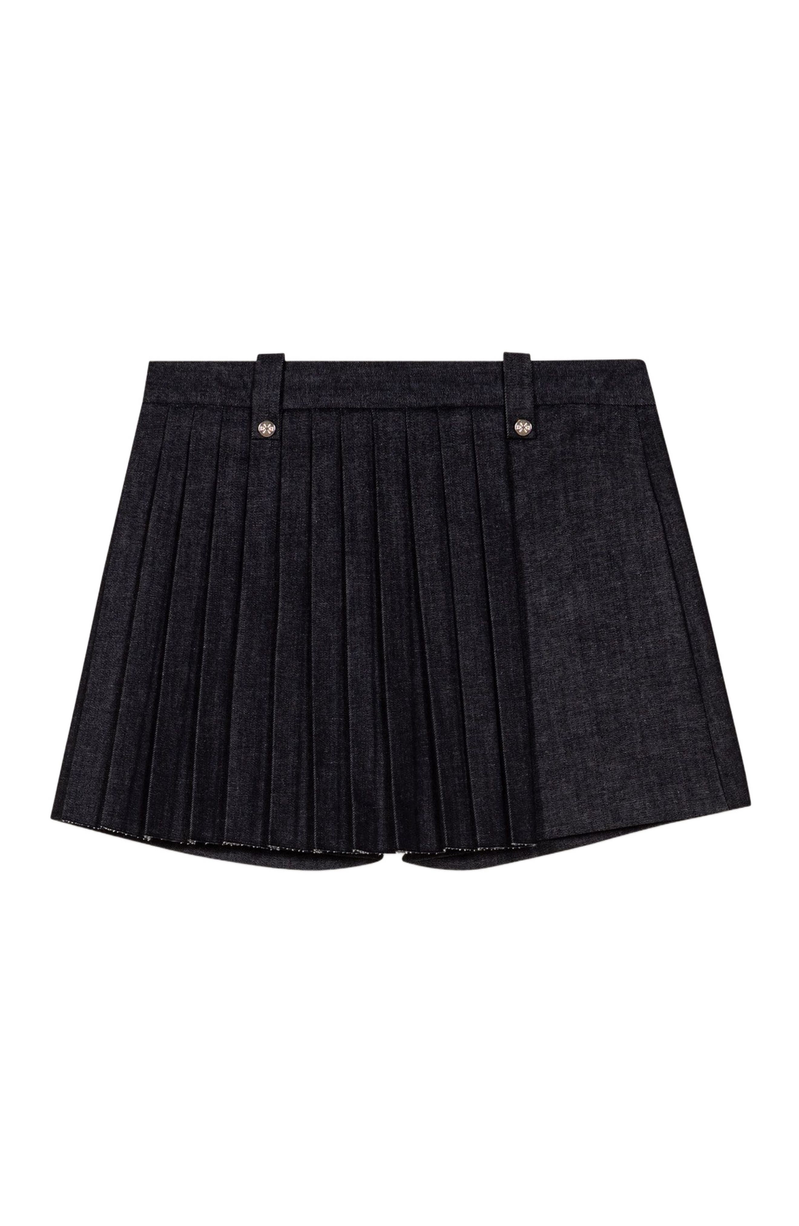 maje Layered-effect pleated denim shorts in Black at Nordstrom - 7