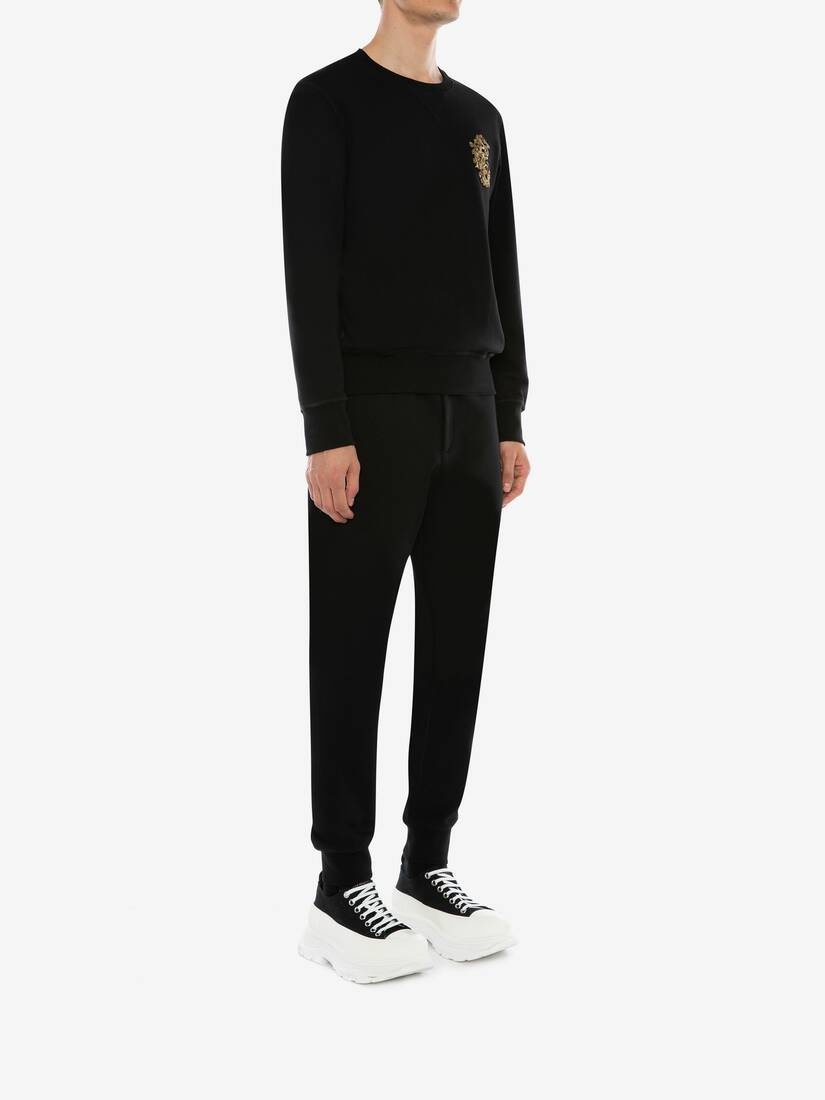 Crystal Embroidered Sweatpants in Black - 3