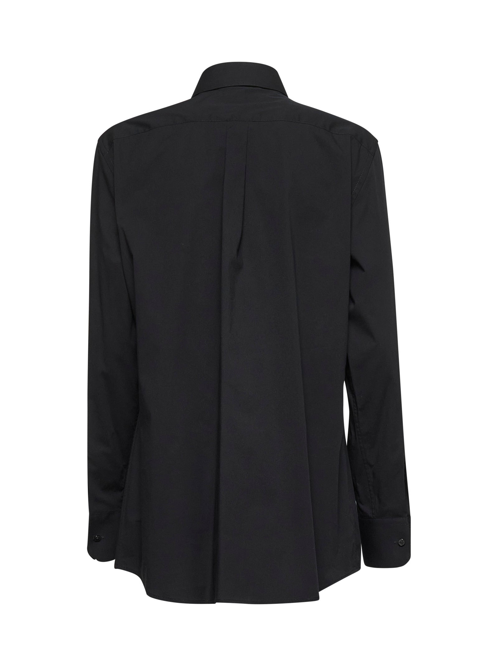 Black poplin shirt with lace intarsia - 2