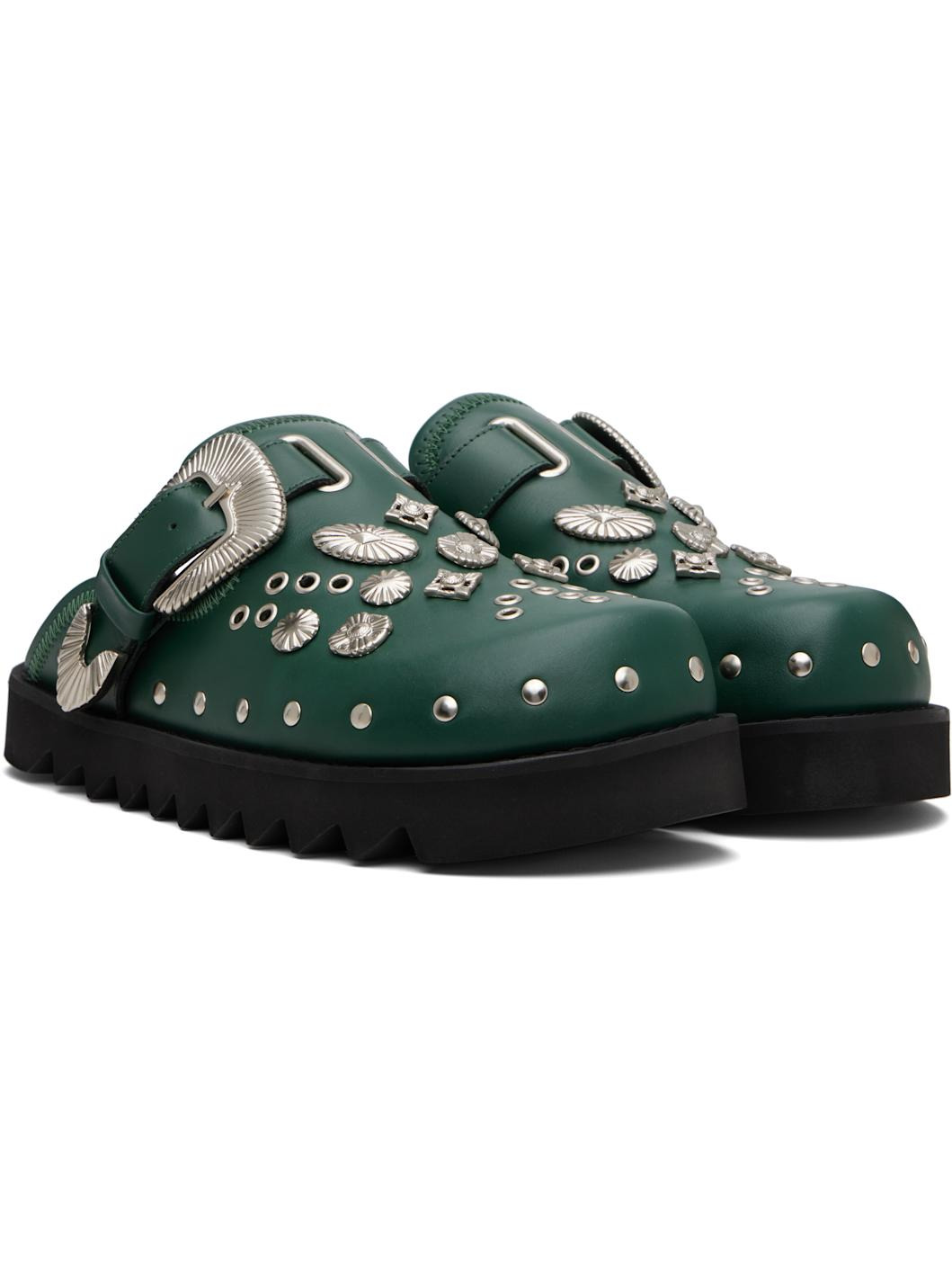 SSENSE Exclusive Green Eyelet Metal Sabot Loafers - 4