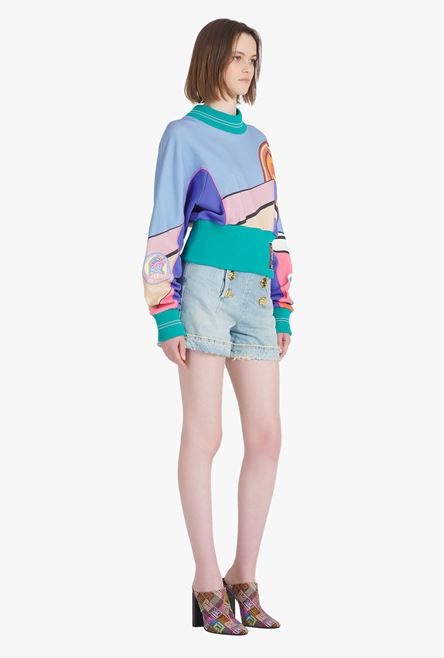 Cropped multicolor cotton sweatshirt - 7