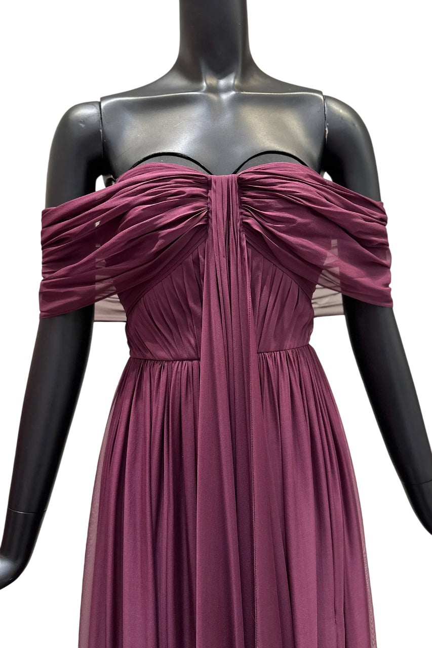 OFF-THE-SHOULDER SILK CHIFFON MAXI DRESS - 9