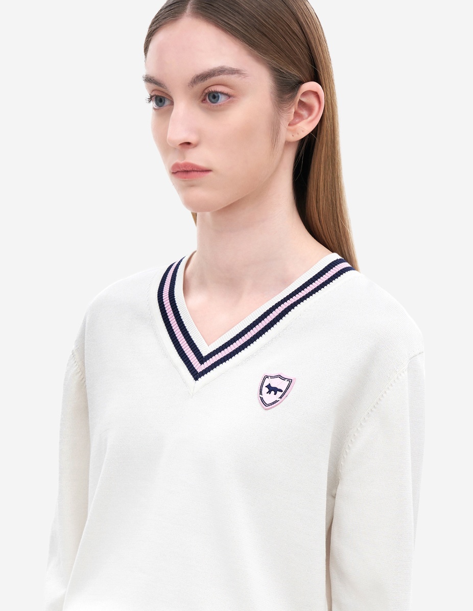 Women Crest Logo Vneck Pullover Sweater - 5