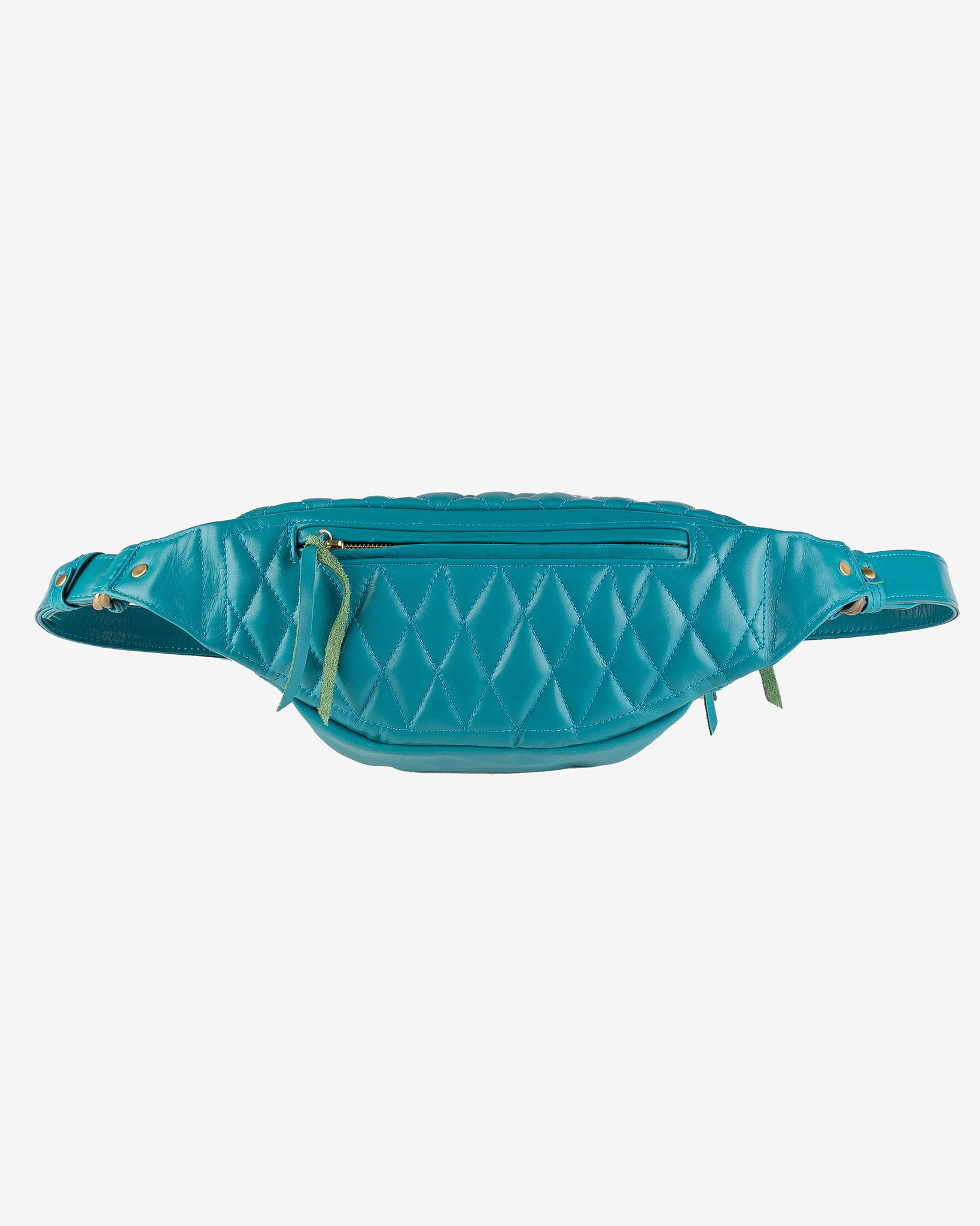 IHE-45-BLU Diamond Stitched Leather Waist Bag - Blue - 5