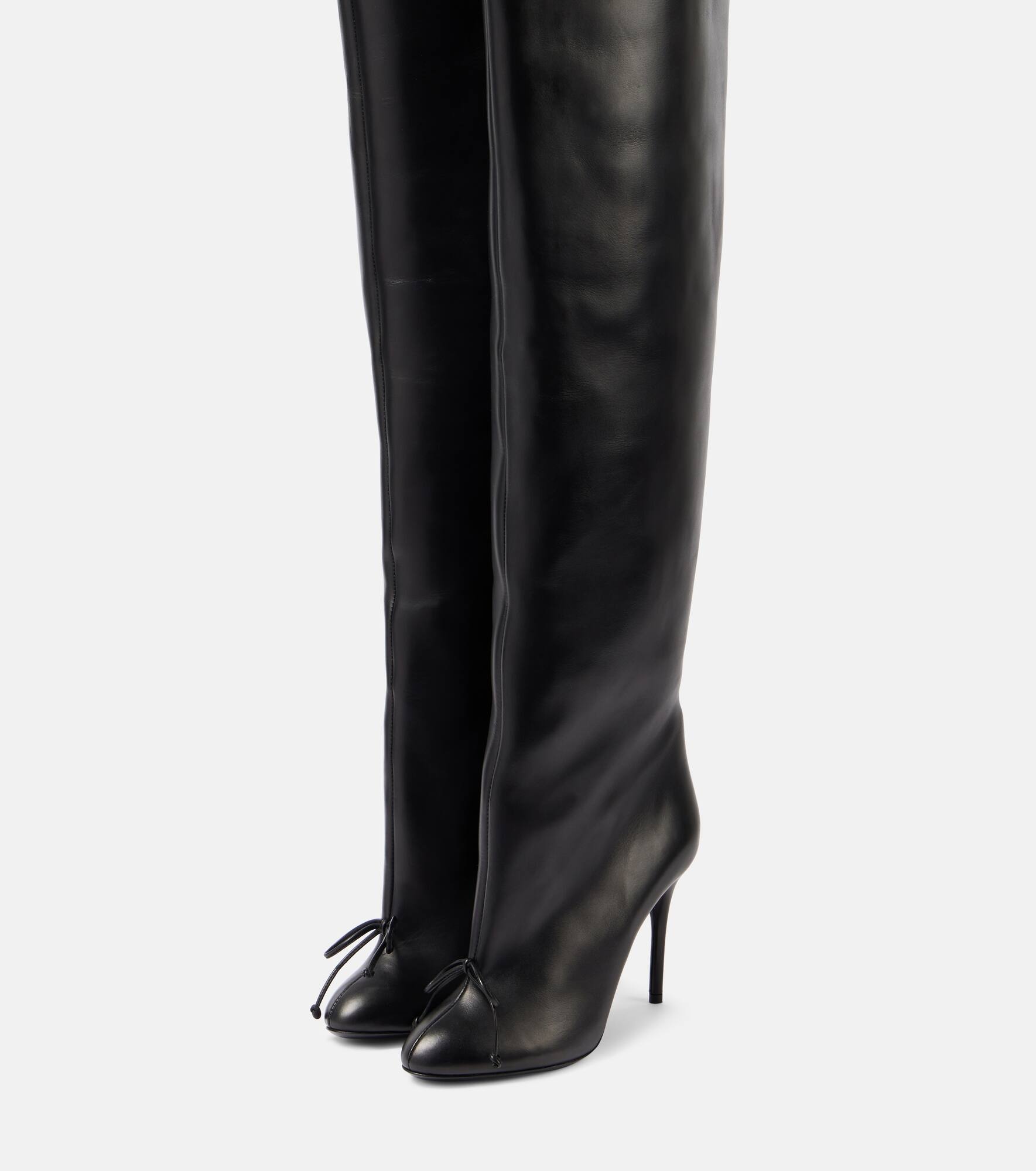 Bow-detail leather over-the-knee boots - 4