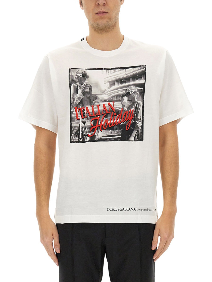 Dolce & Gabbana Men Cotton T-Shirt With "Italian Holiday" Print - 3