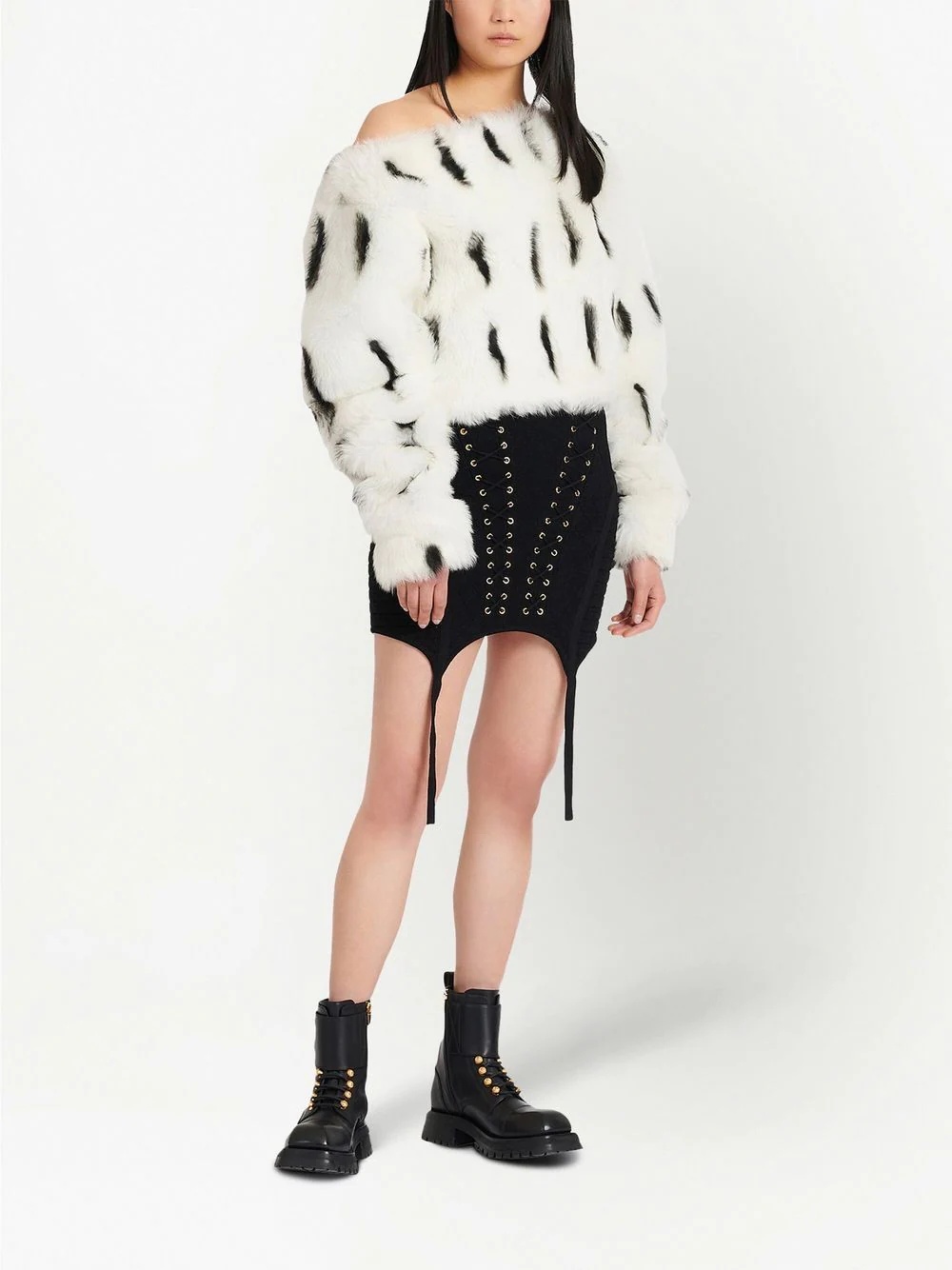 lattice-strap knitted miniskirt - 2