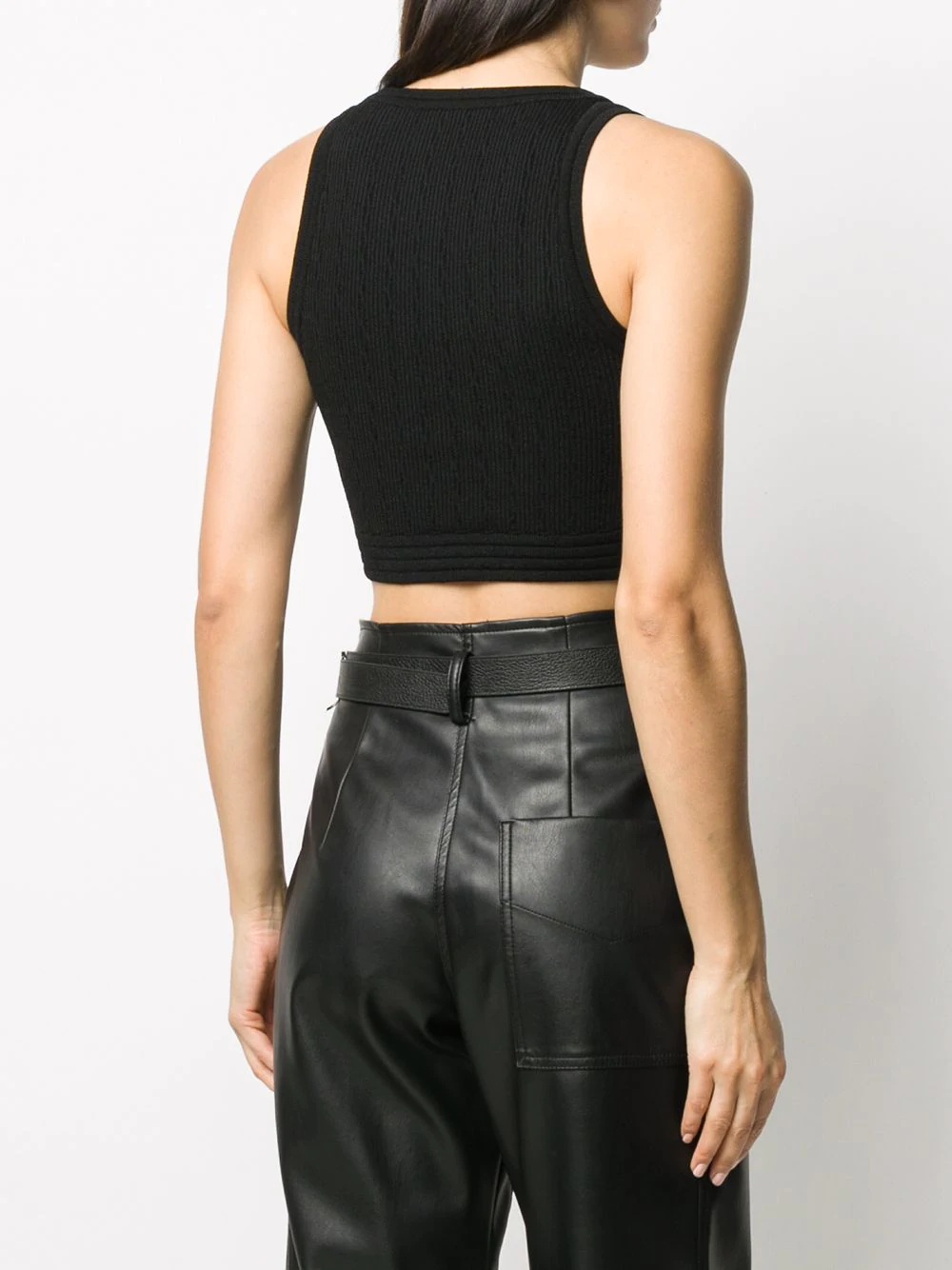 button-embellished ribbed cropped top - 4