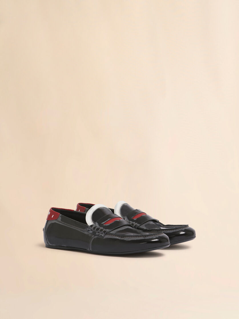 BLACK LEATHER MOCCASIN WITH LOGO TAB - 2