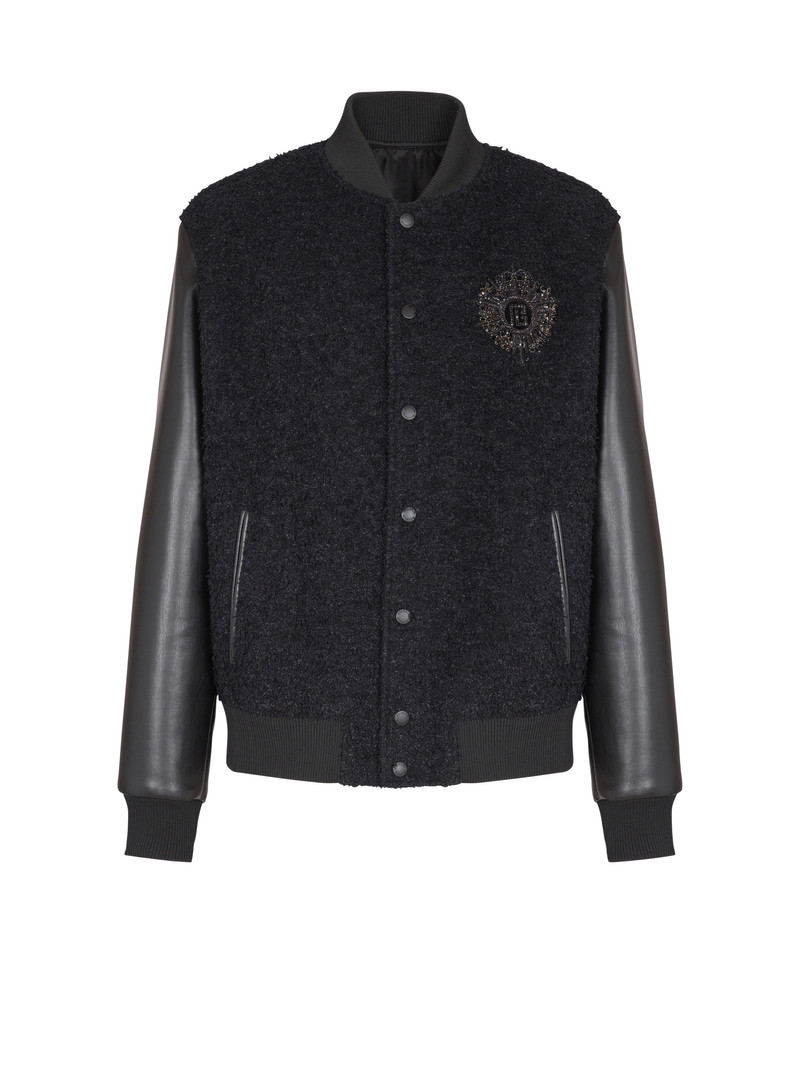 Varsity tweed and faux leather jacket 1