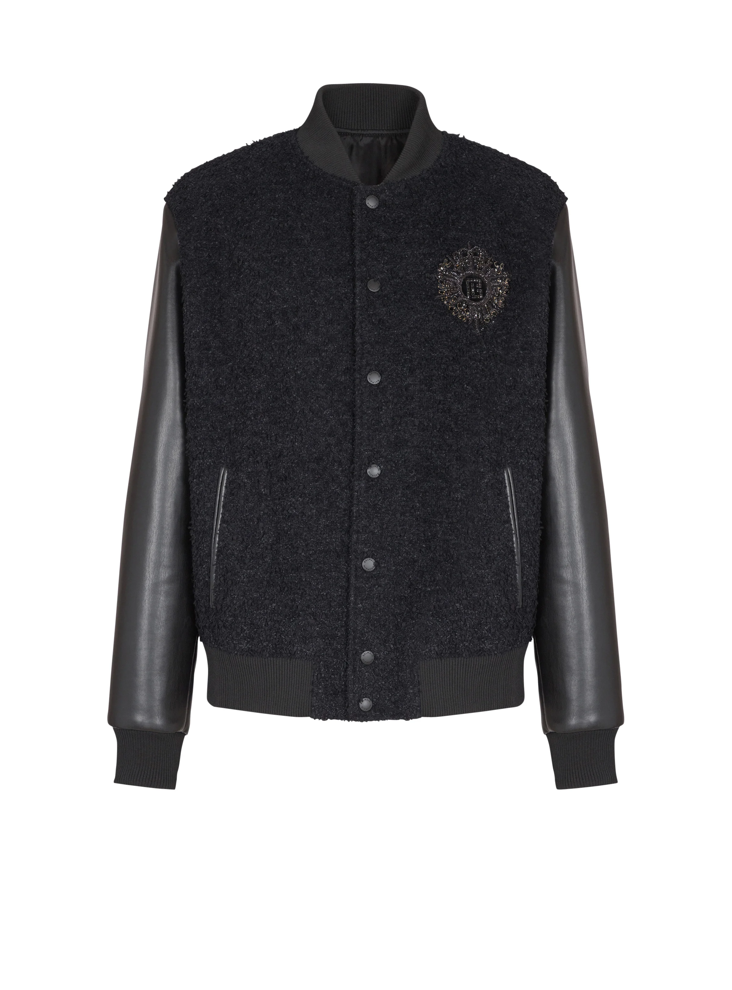 Varsity tweed and faux leather jacket - 1