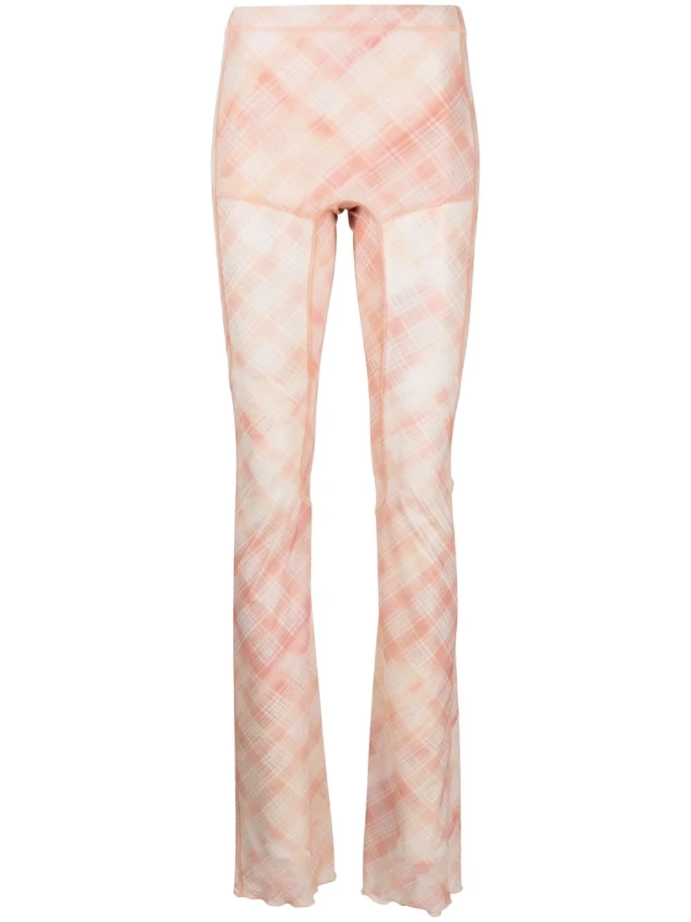 check-print semi-sheer trousers - 1