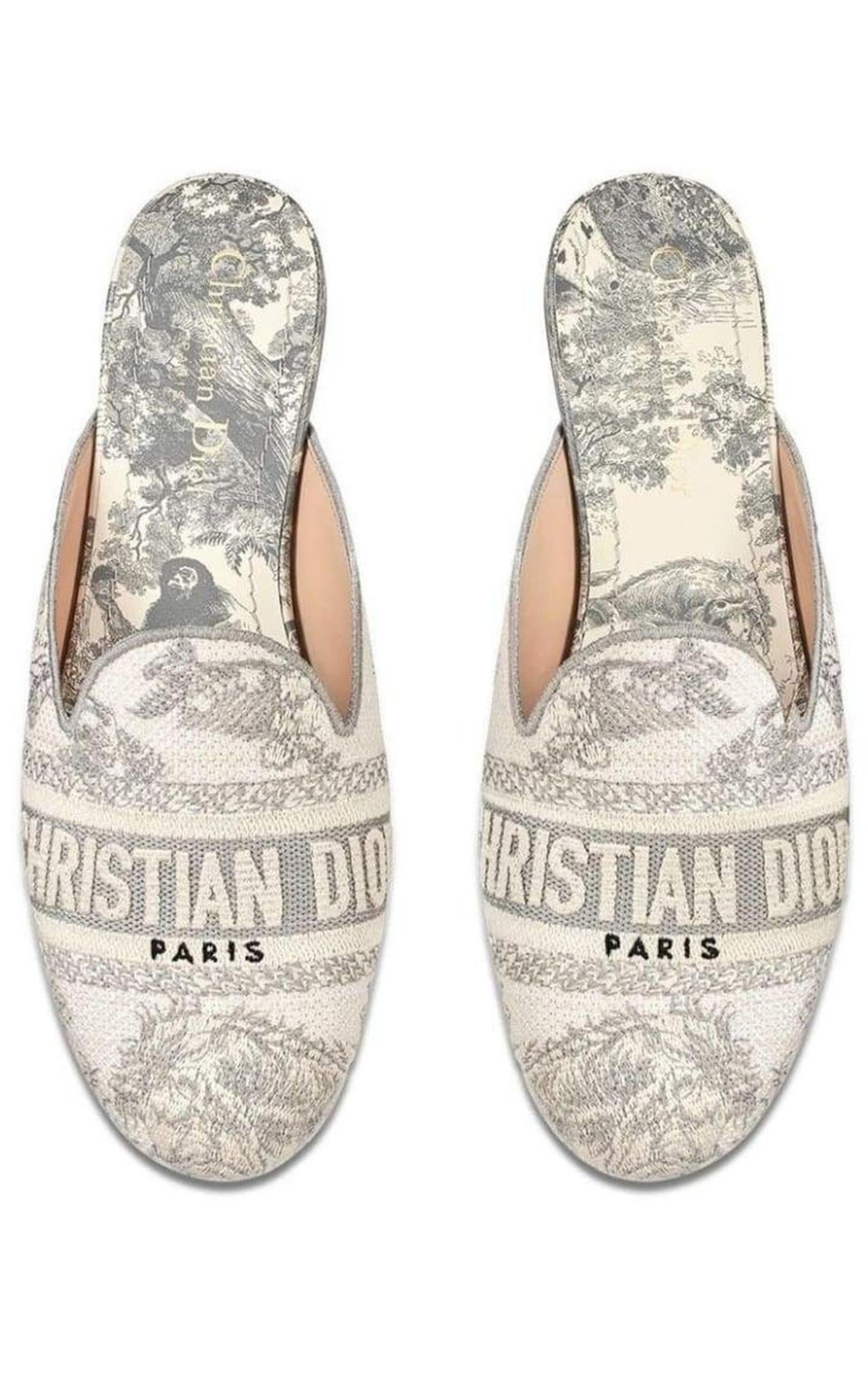 Dior Toile de Jouy Motif Flat Mules in Grey Stone - 2