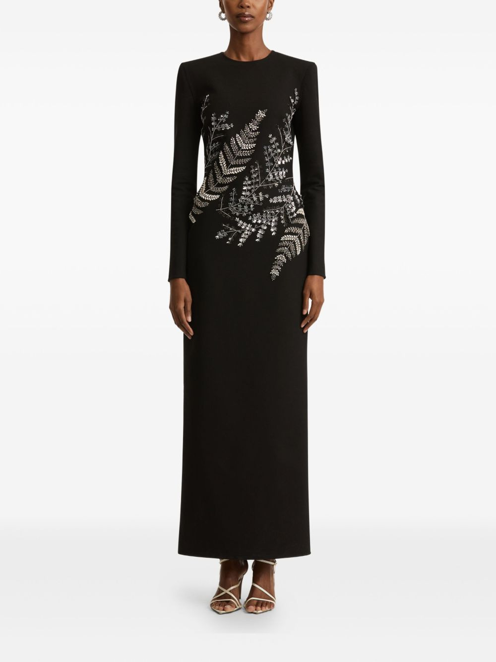 fern-embroidered long-sleeve gown - 2