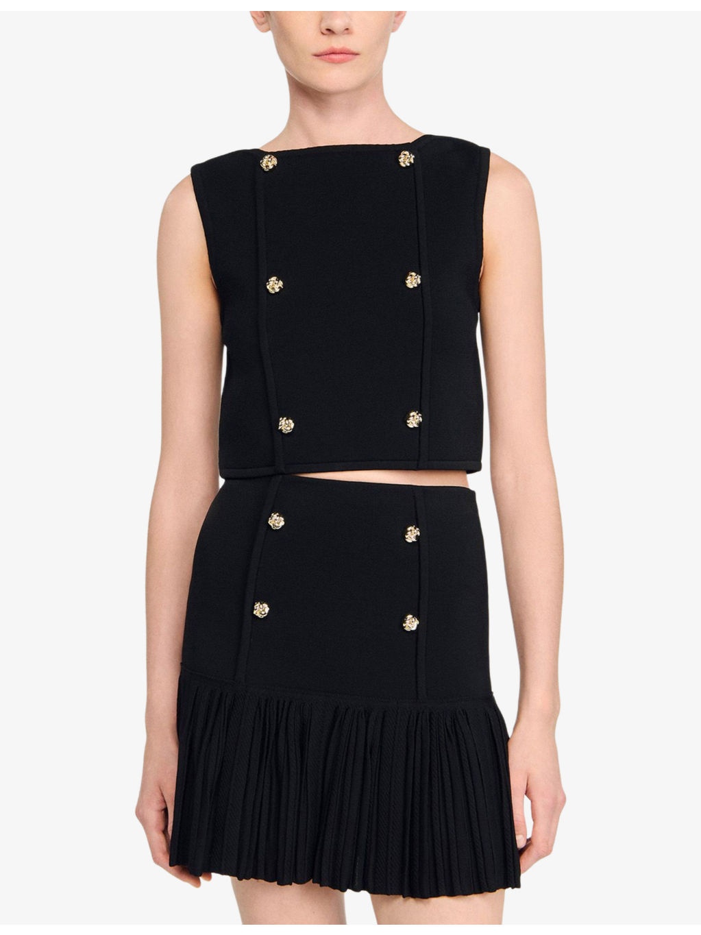 Button-Embellished Cropped Stretch-Knit Top - 3