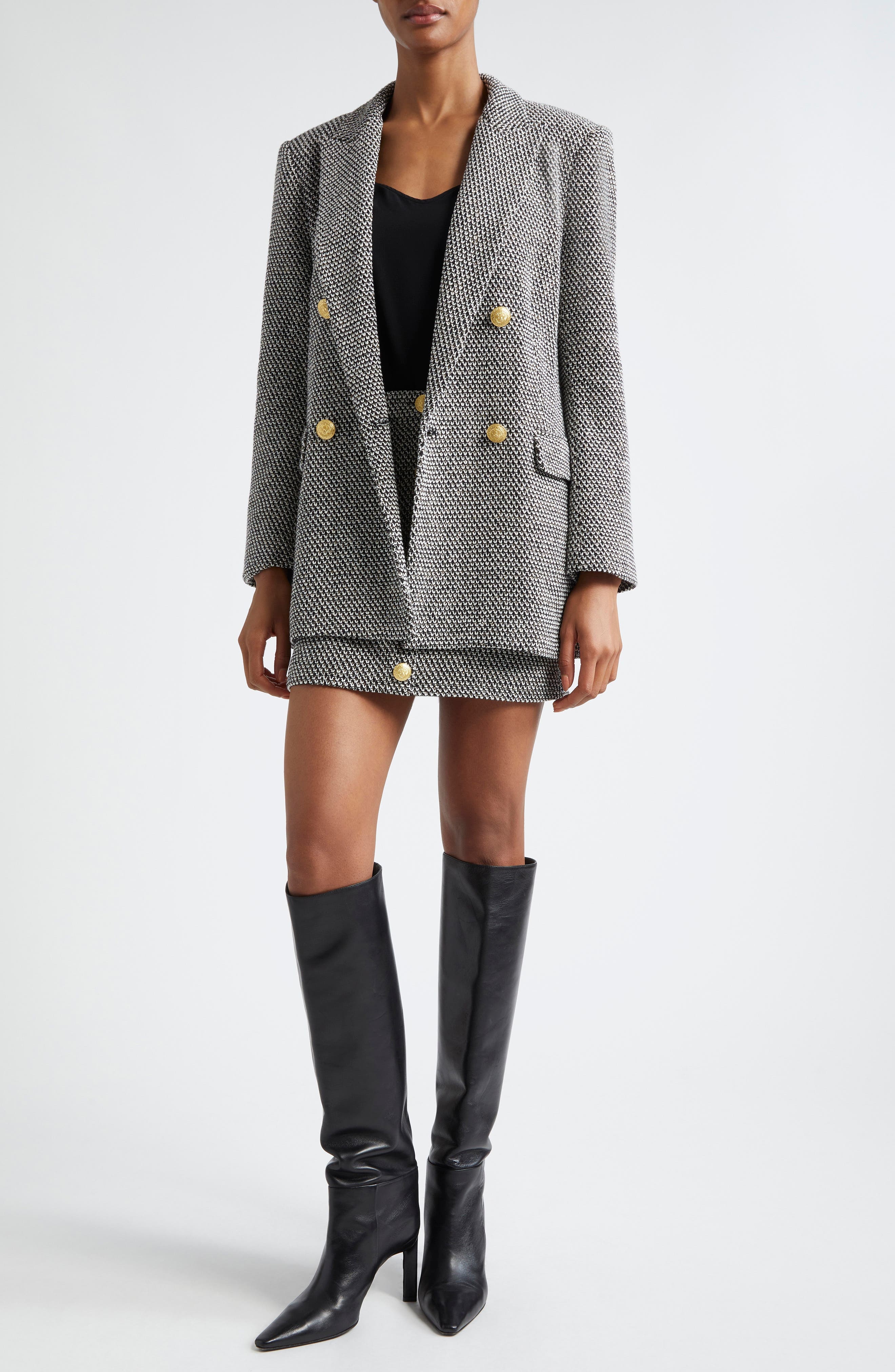 L'AGENCE Riva Double Breasted Knit Blazer in Blackivor at Nordstrom - 2