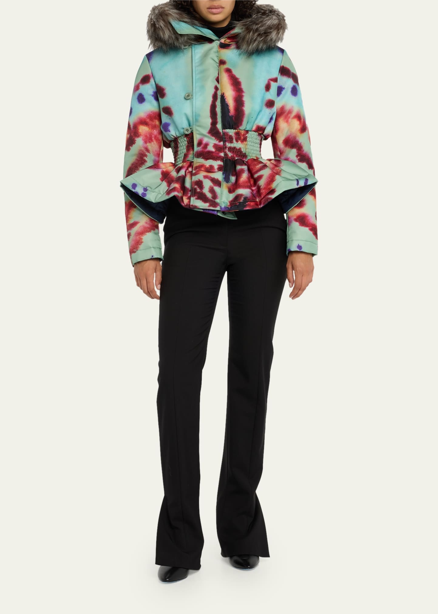 Altuzarra Delos Peplum Faux Fur Hooded Coat