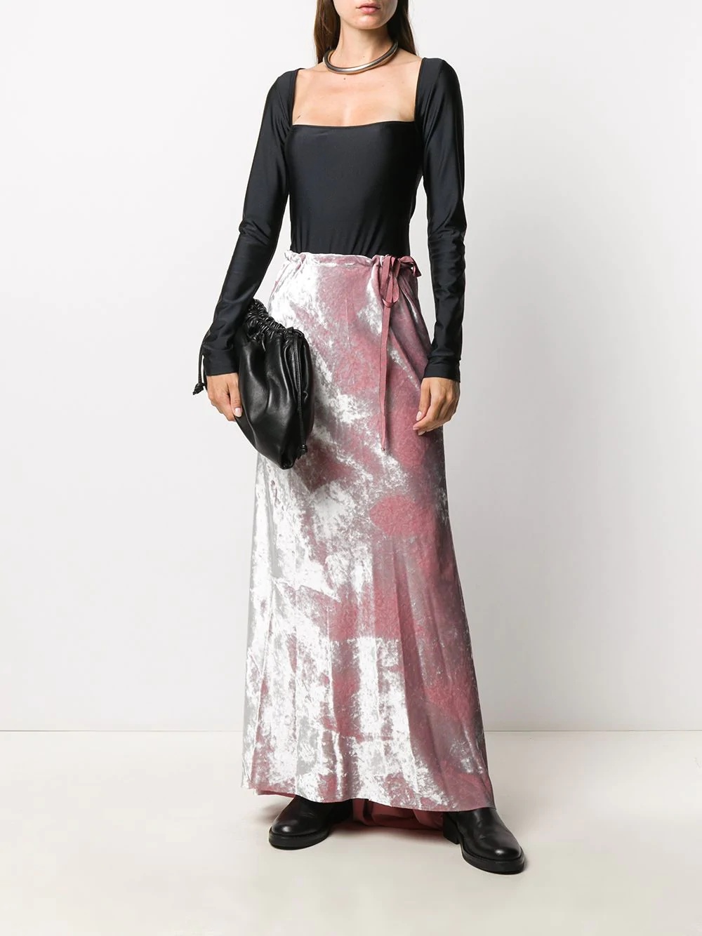 tie waist velvet skirt - 2