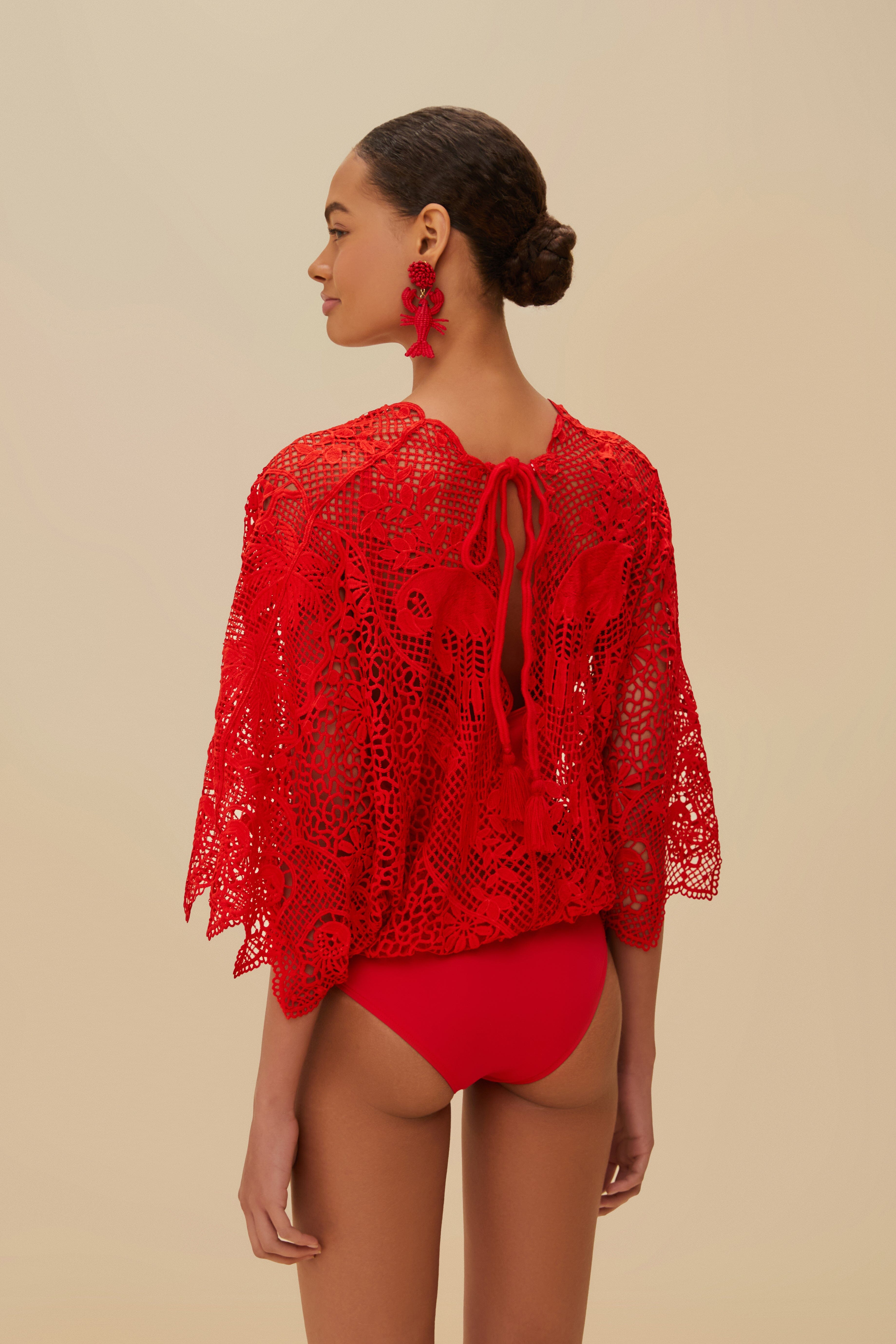 Red Landscape Guipure Bodysuit - 2