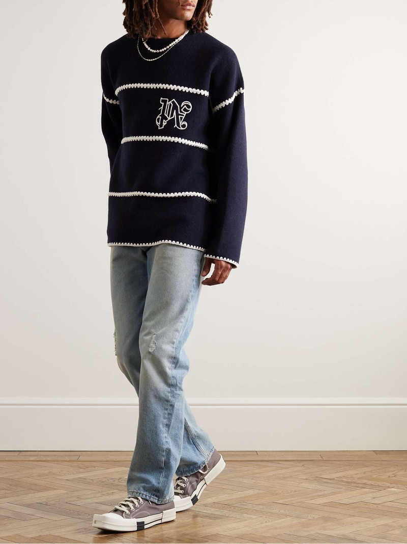 Palm Angels Straight-Leg Logo-Embroidered Distressed Jeans outlook