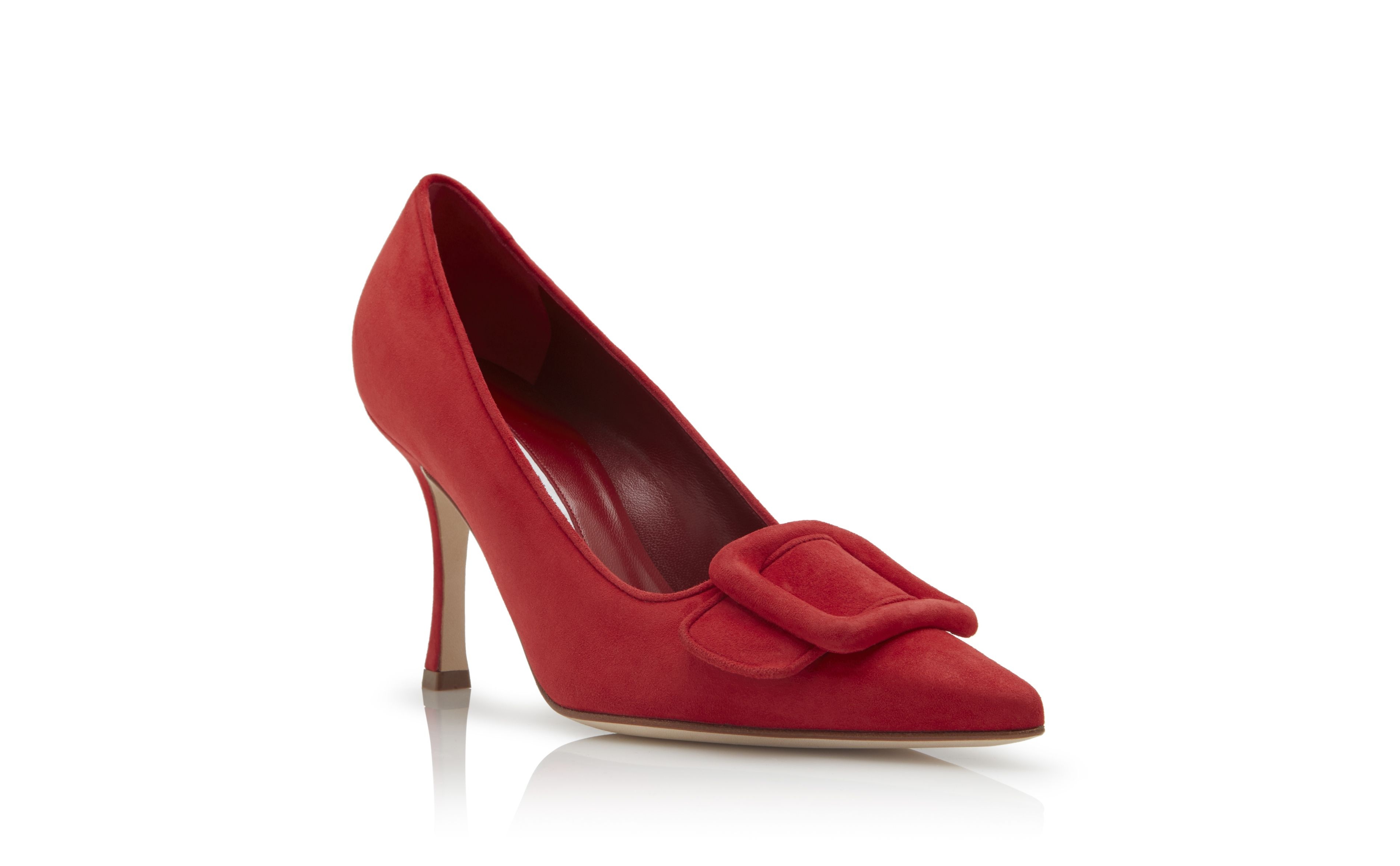 Bright Red Suede Buckle Detail Pumps - 3