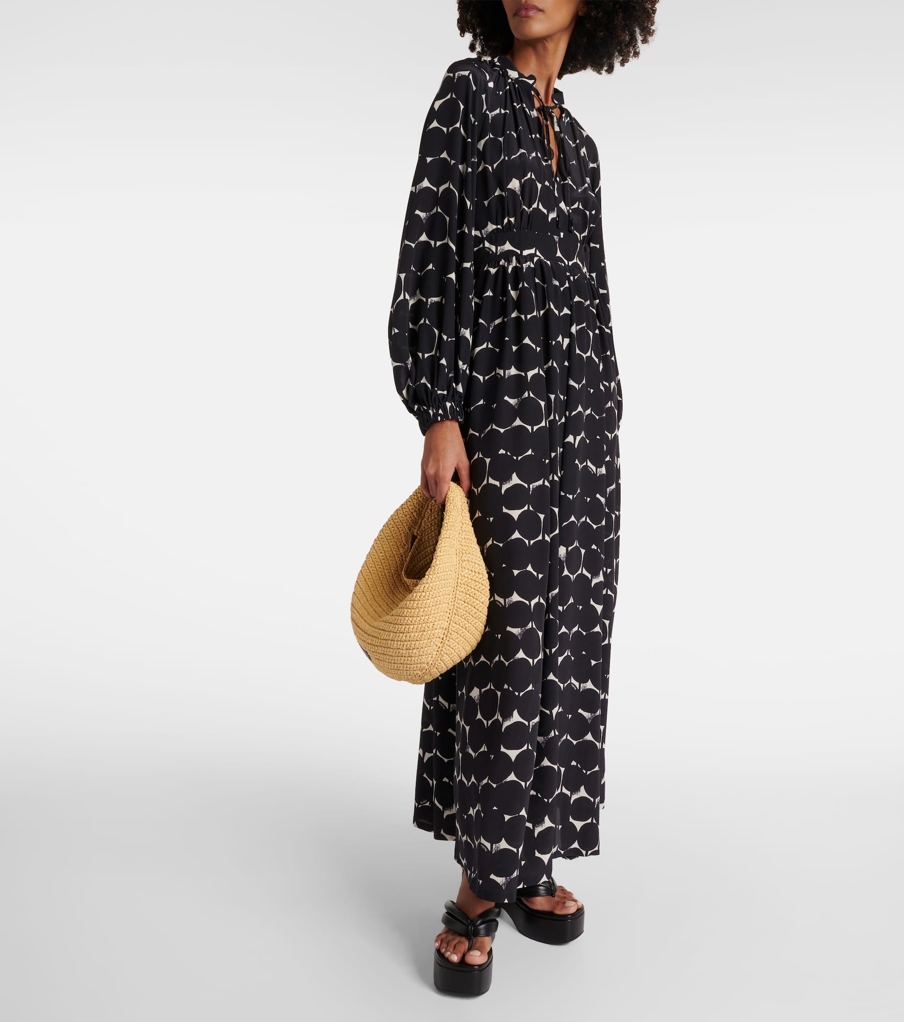 ☆DT☆入手困難☆上品Silk Long Dress/URBANIA/MaxMara Max Mara Urbania Dot Print Long Sleeve Silk Maxi Dress