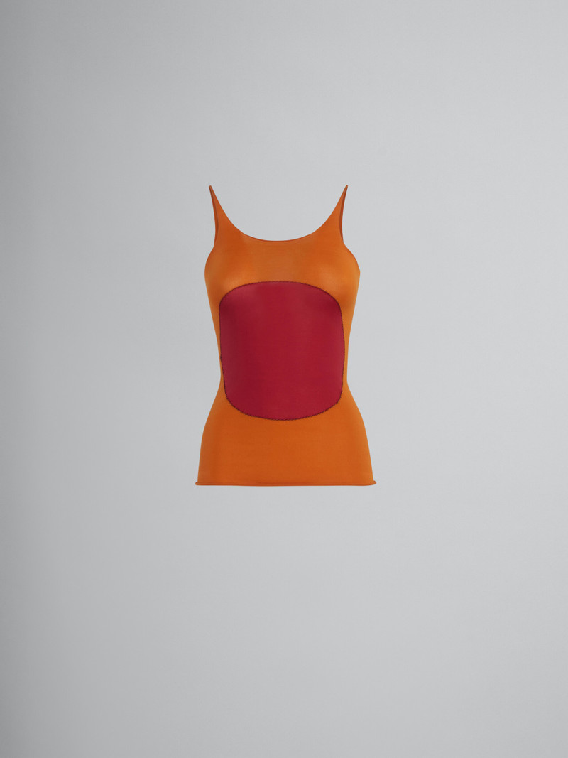 ORANGE STRETCH NYLON TANK TOP WITH INLAY 1