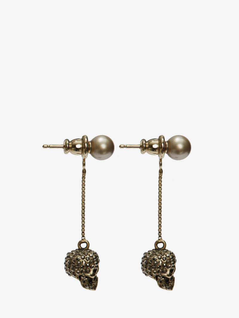 Alexander McQueen Pave Skull Chain Earrings in Gold outlook