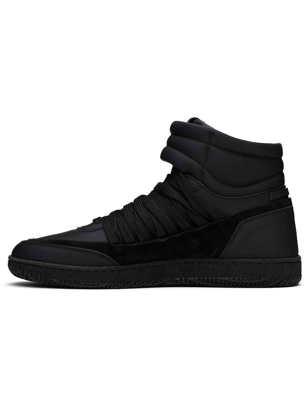 Black Leather 'Balmain Swan' Mid-Top Lace-Up Sneakers - 3